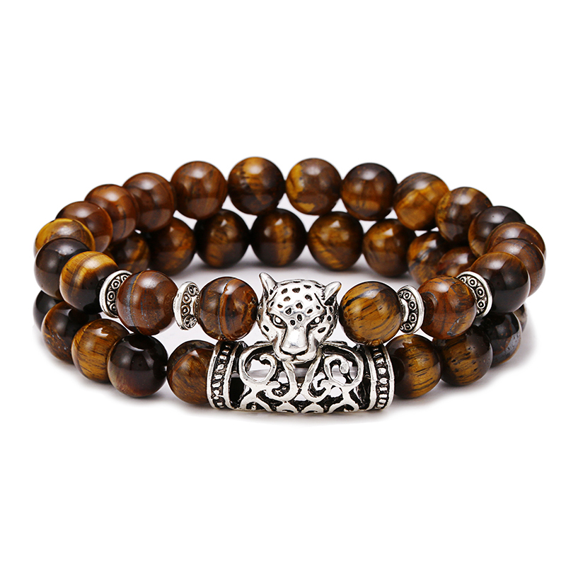 Gemstone Bracelet Healing - Премиум 2 шт./компл., леопардовый бисер, мужская