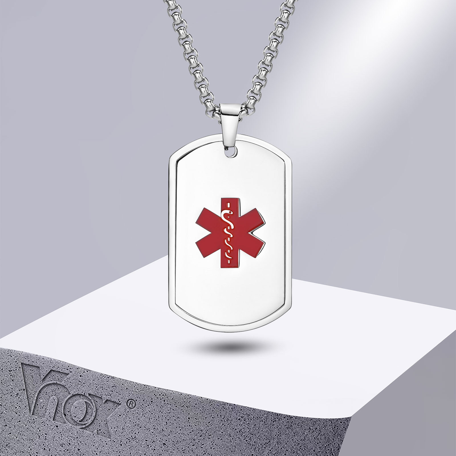 Mens Dog Tag Necklace - Ожерелье Vnox с медицинским оповещением для