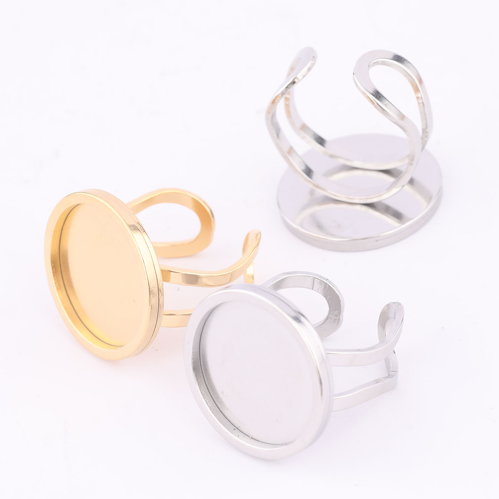 Gold Plated Ring - 5 шт., 18 мм, круглый кабошон,