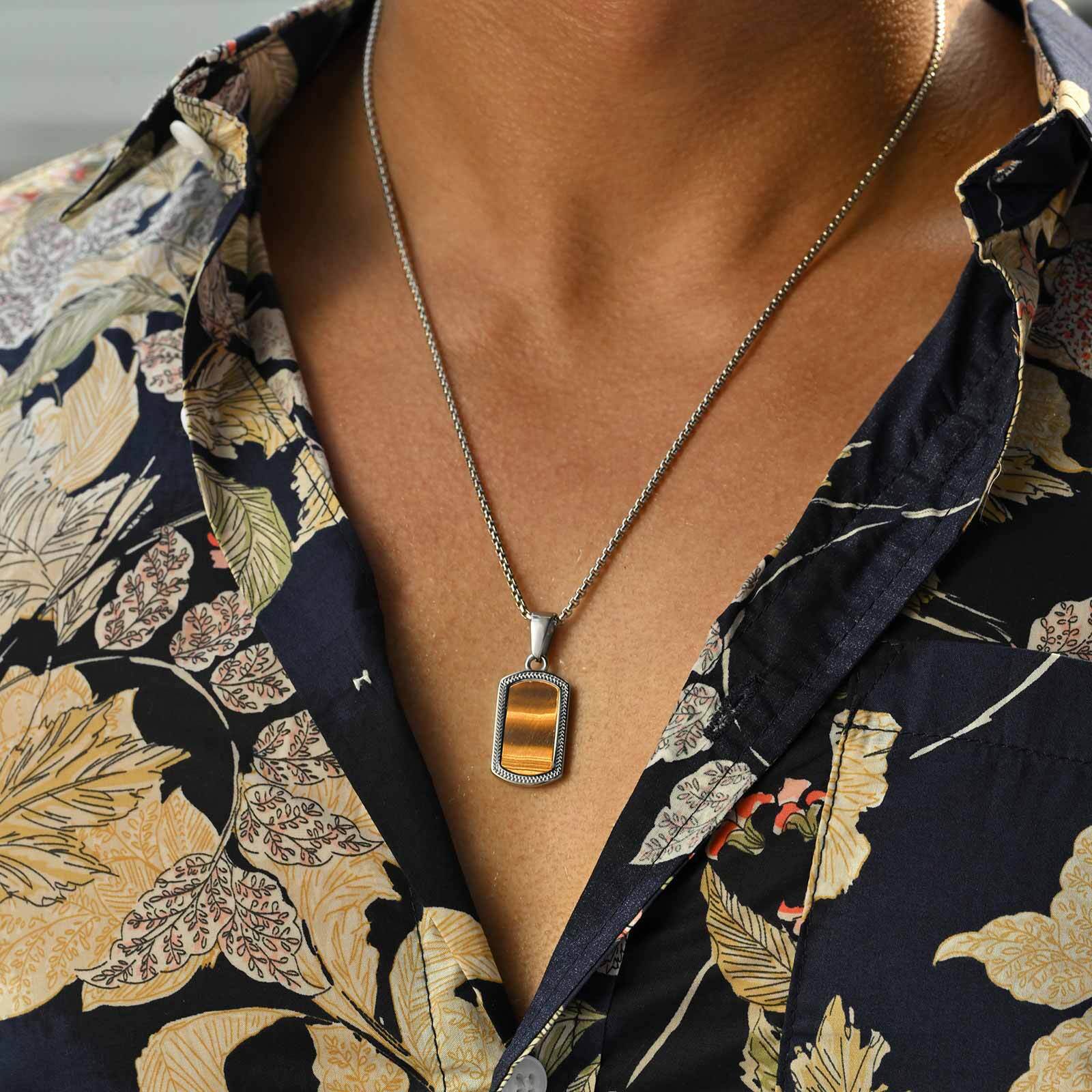 Mens Dog Tag Necklace - Ожерелье с подвеской в виде камня