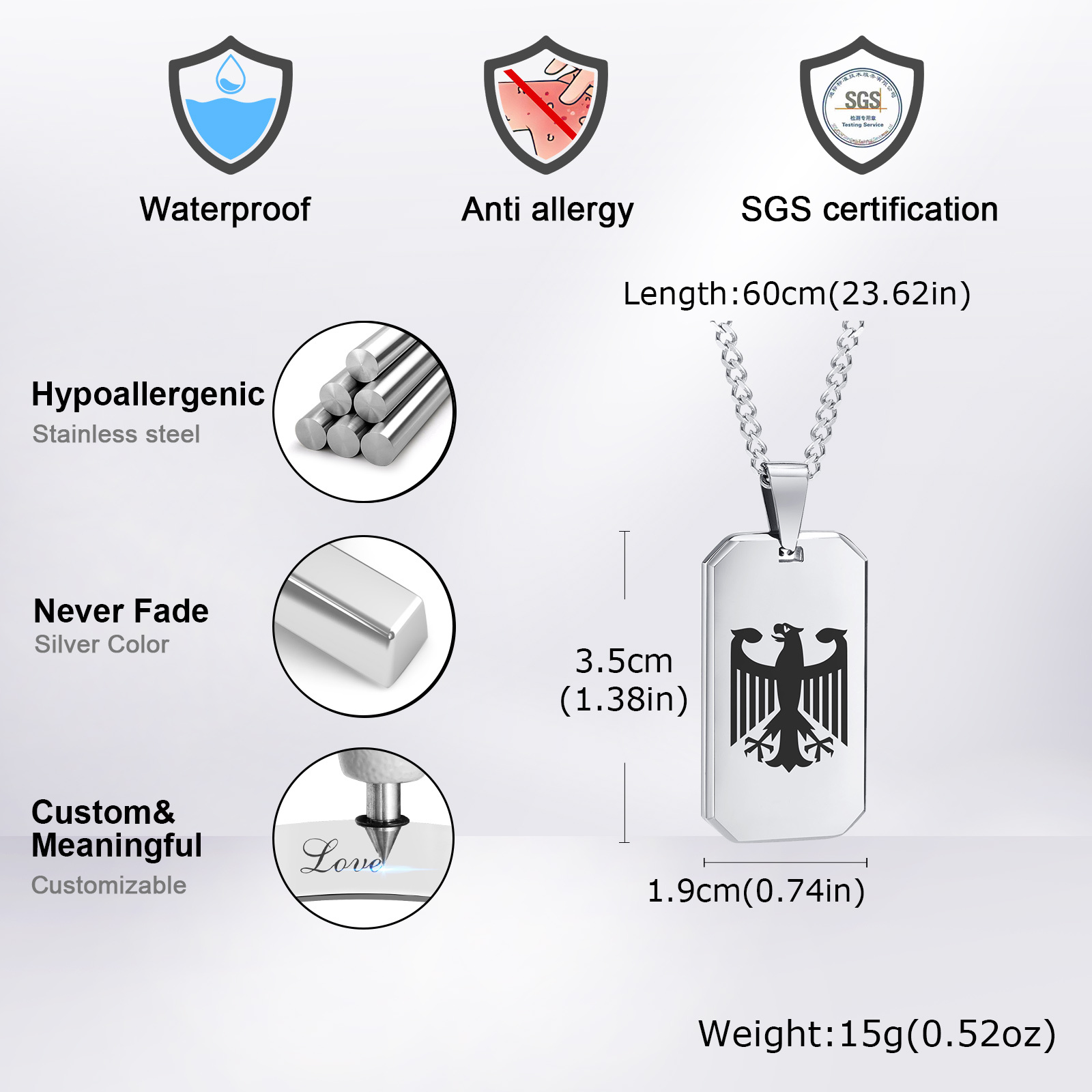 Квадратные ожерелья с немецким – обзор и цена Mens Dog Tag Necklace